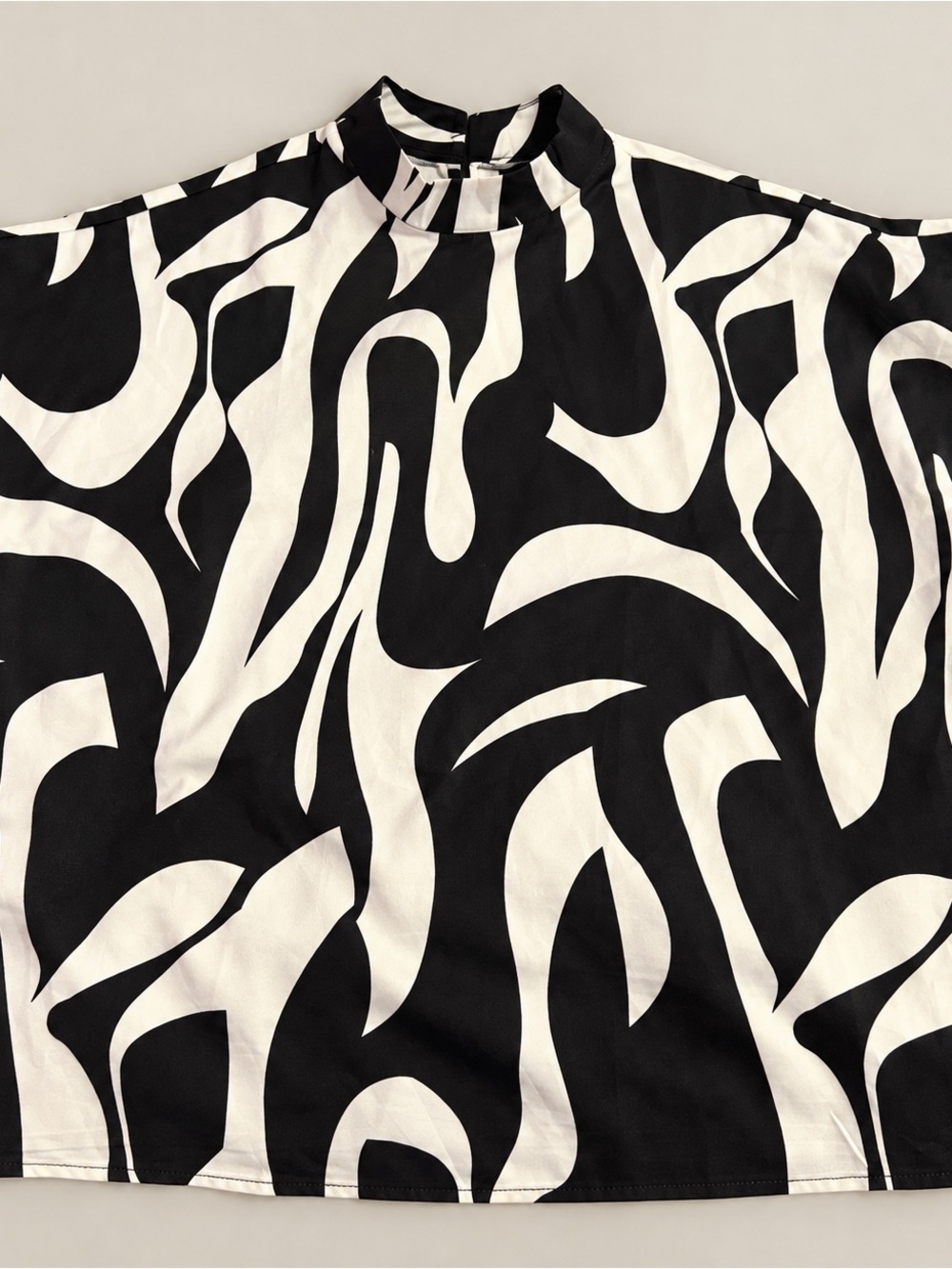 Black & White Abstract High-Neck Blouse